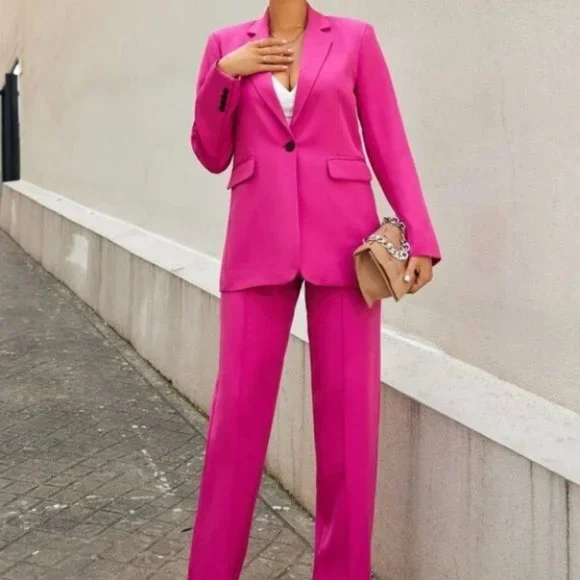 Pink Classy Button Front Blazer - Picture 3 of 6